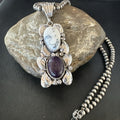 Navajo White Buffalo Turquoise Purple Stone Pendant | Sterling Silver | Authentic Native American Handmade | 18035