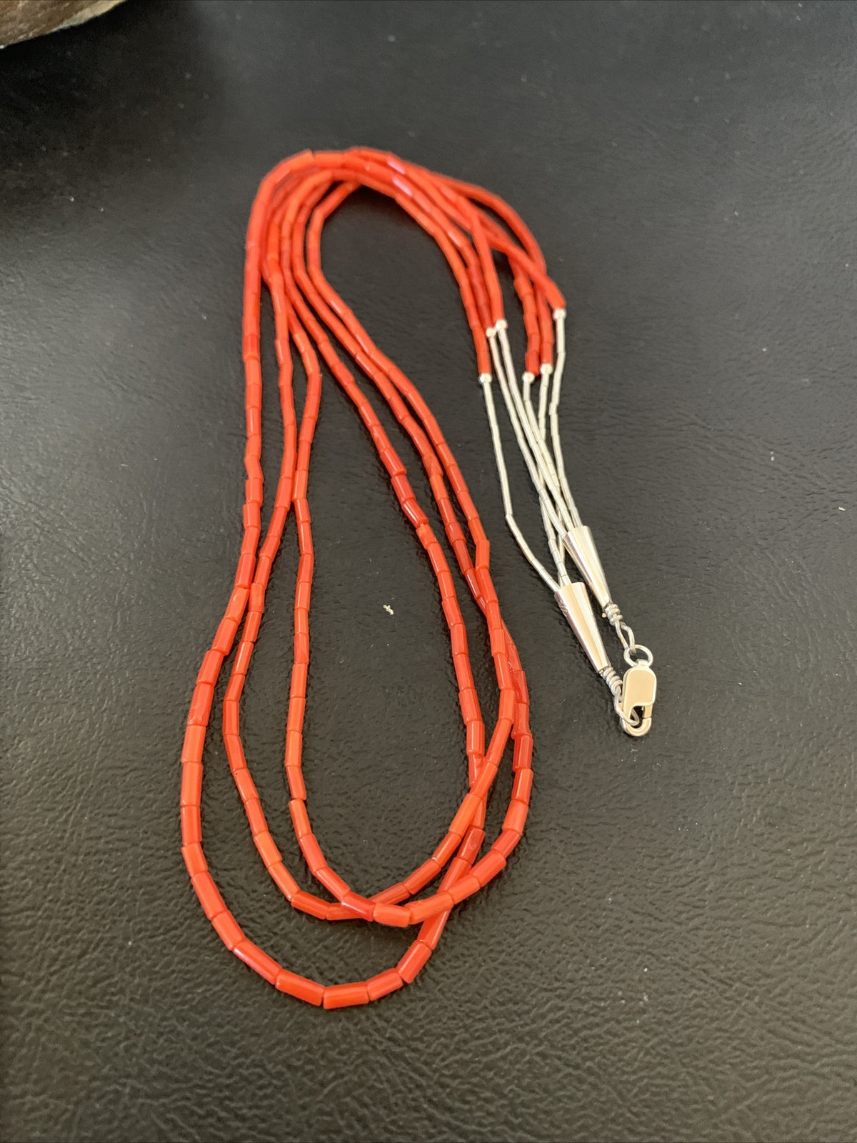 Natural Red Coral Heishi 3 Strands Sterling Silver Earrings & Necklace 20" 01218