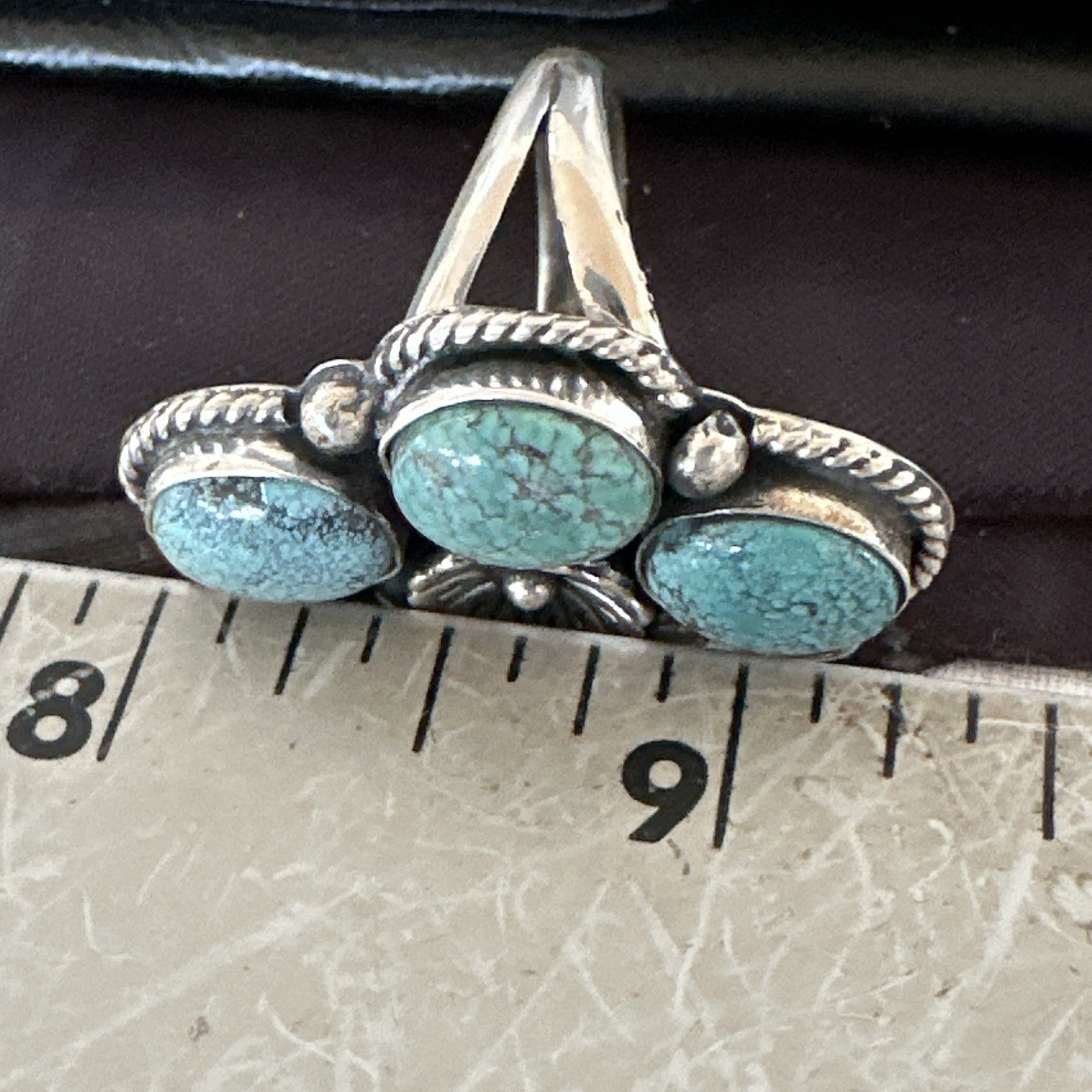 Yazzie Ring Blue Turquoise Navajo Sterling Silver Cluster Size 7 19240