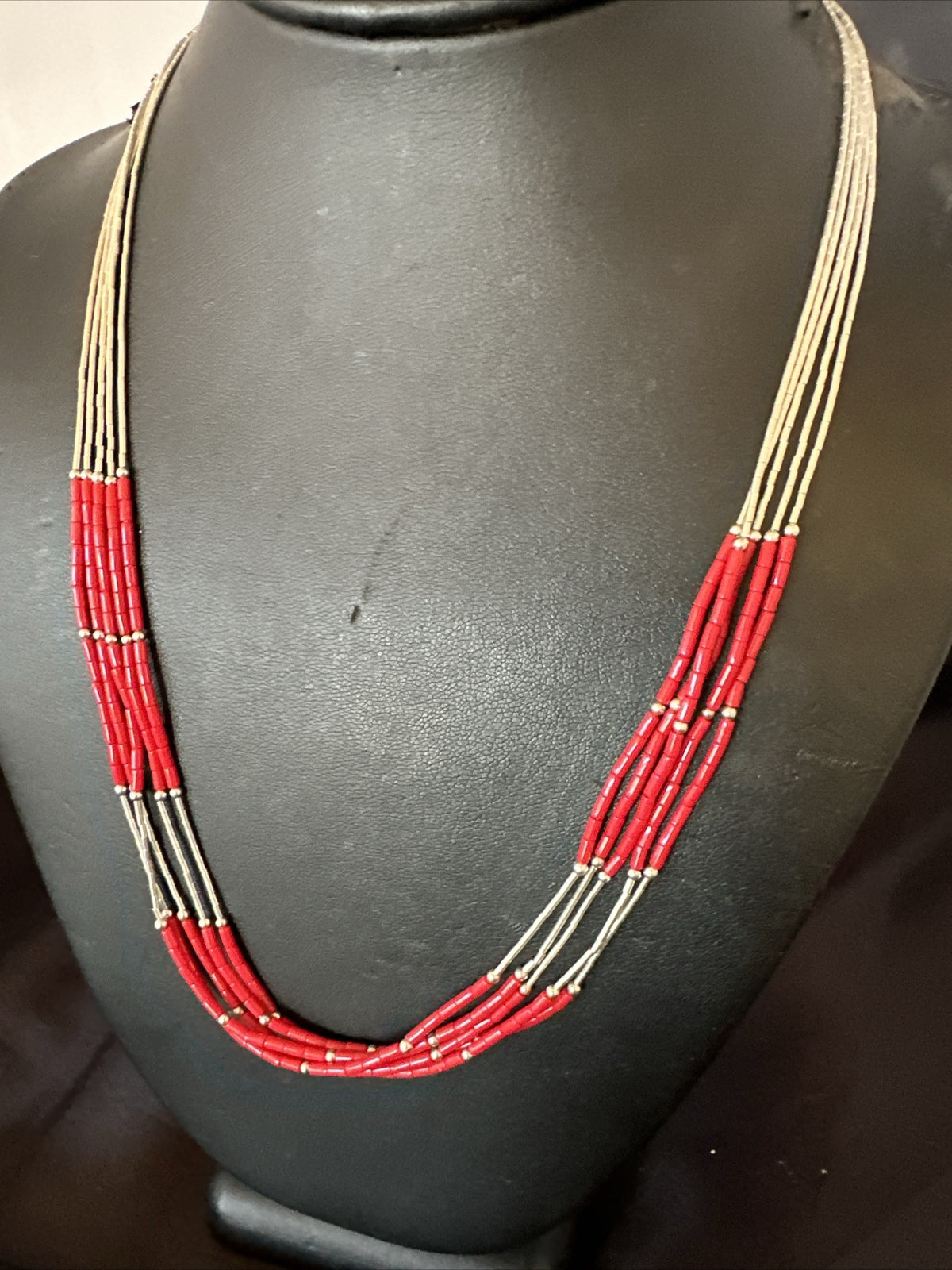 Red Coral Heishi Liquid Sterling Silver 5S Necklace 20" 17739