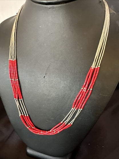 Red Coral Heishi Liquid Sterling Silver 5S Necklace 20" 17739