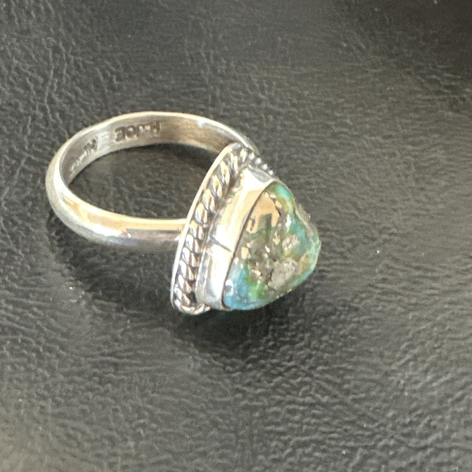 Womens Blue Sonoran Turquoise Navajo Sterling Silver Ring Size 10.5 18005