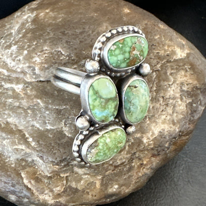 Navajo Sterling Silver Cluster Green Sonoran Gold Turquoise Ring Sz 11 18618