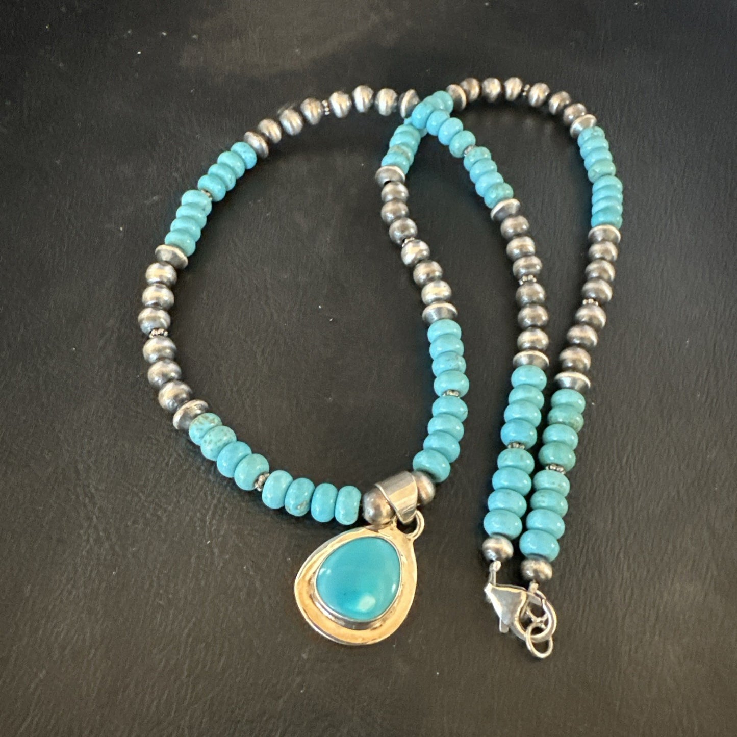 WoMens Blue Kingman Turquoise Pendant Navajo Sterling Silver Necklace 21" 19055