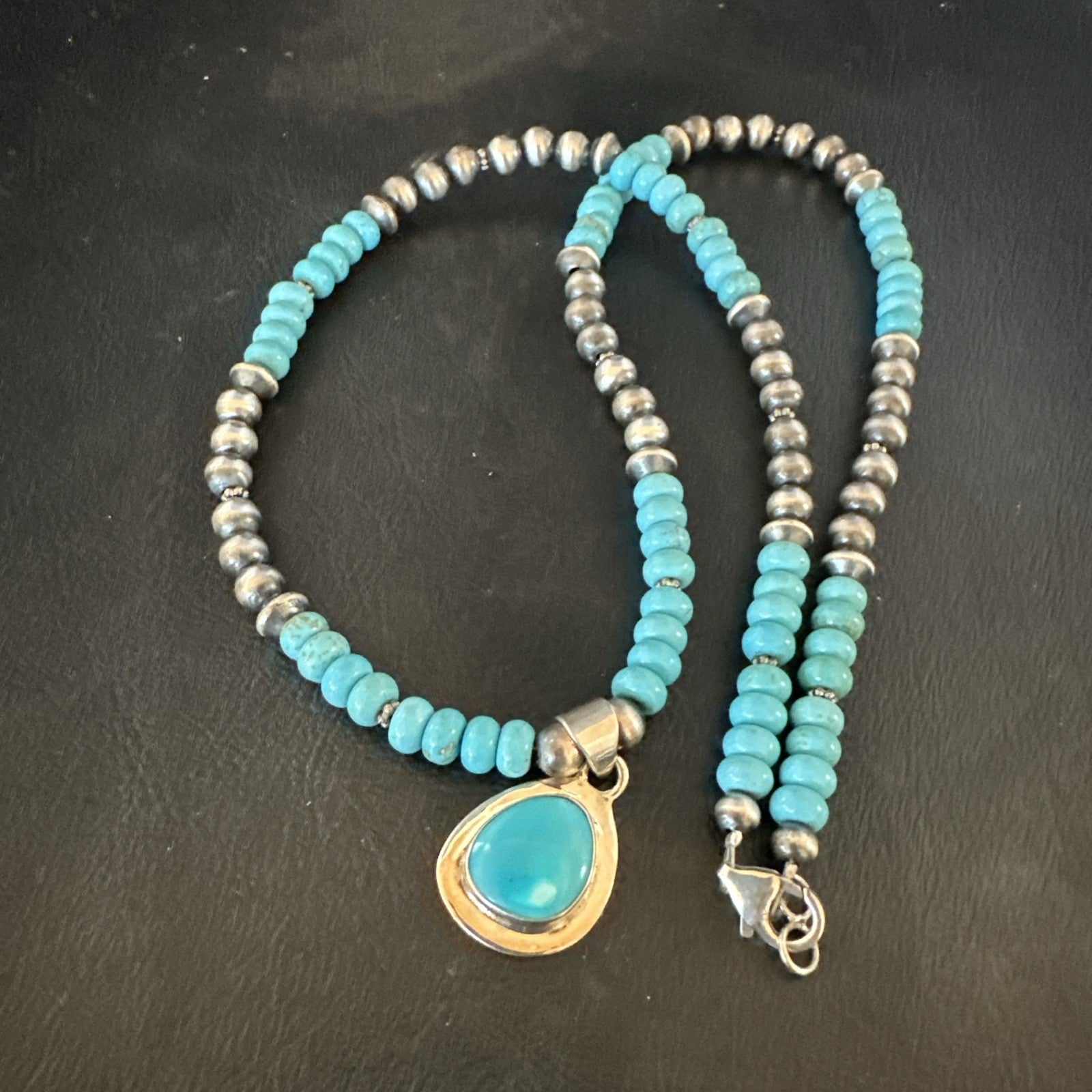 WoMens Blue Kingman Turquoise Pendant Navajo Sterling Silver Necklace 21" 19055