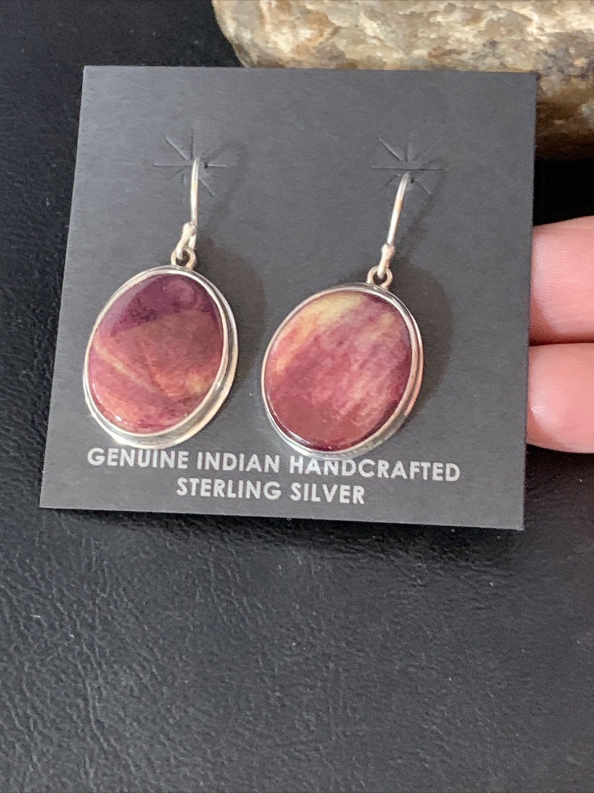 Purple Spiny Oyster Navajo Sterling Silver Dangle Earrings 1" 13786