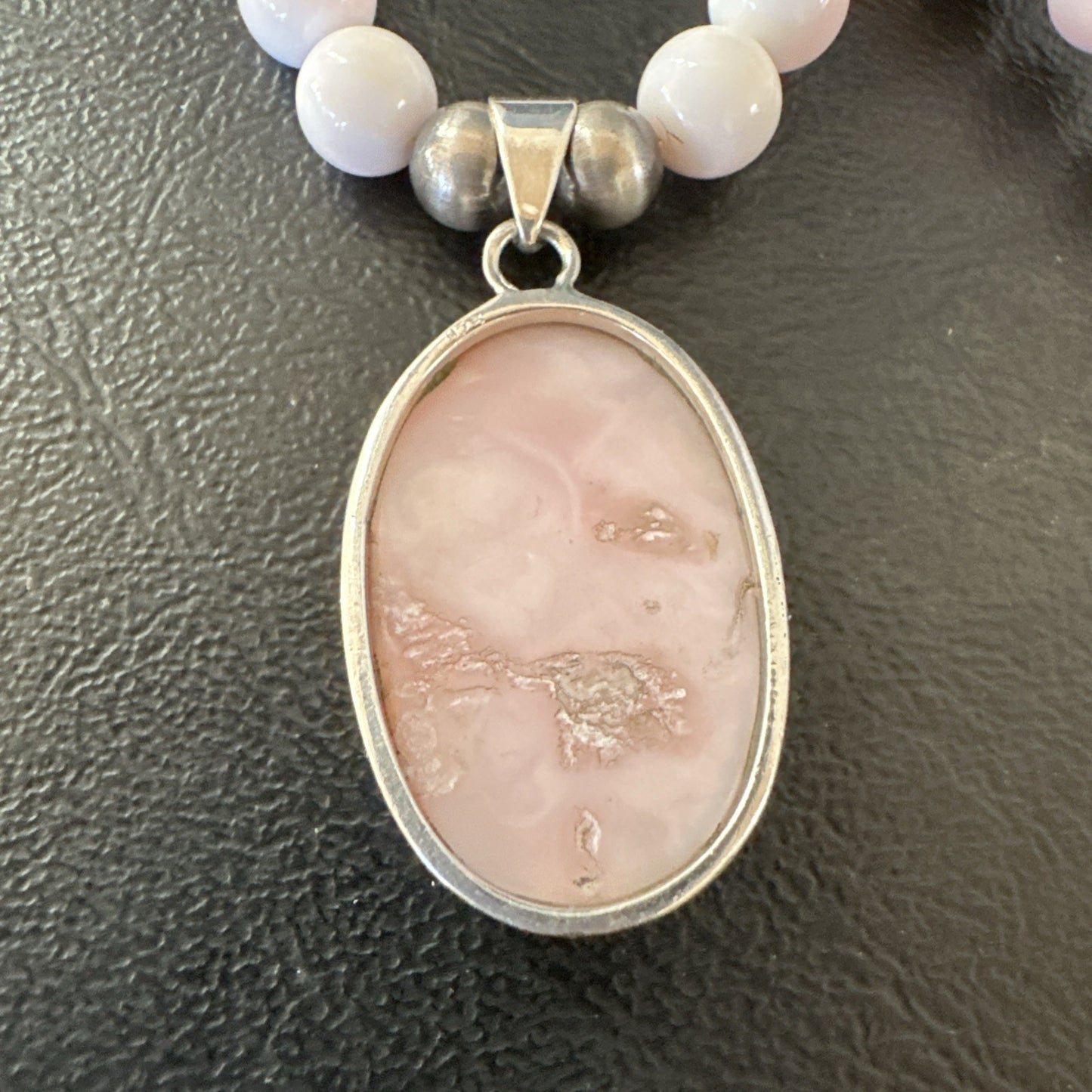 Southwestern Sterling Silver Pink Queen Conch Bead Necklace Pendant 20" 19580