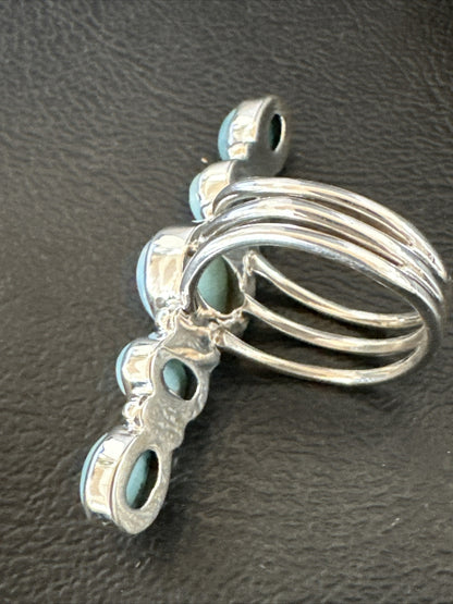 WoMens Cluster Blue Larimar Navajo Sterling Silver Ring Size 8.5 17677