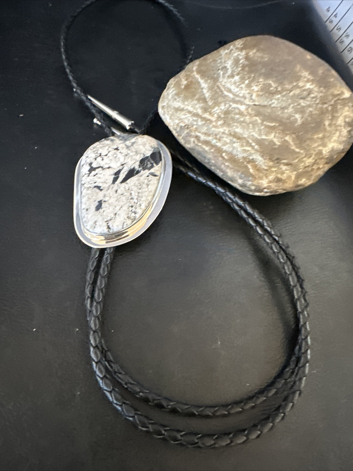 Mens BOLO TIE WHITE BUFFALO TURQUOISE Sterling Silver Navajo 2.5 in 15005