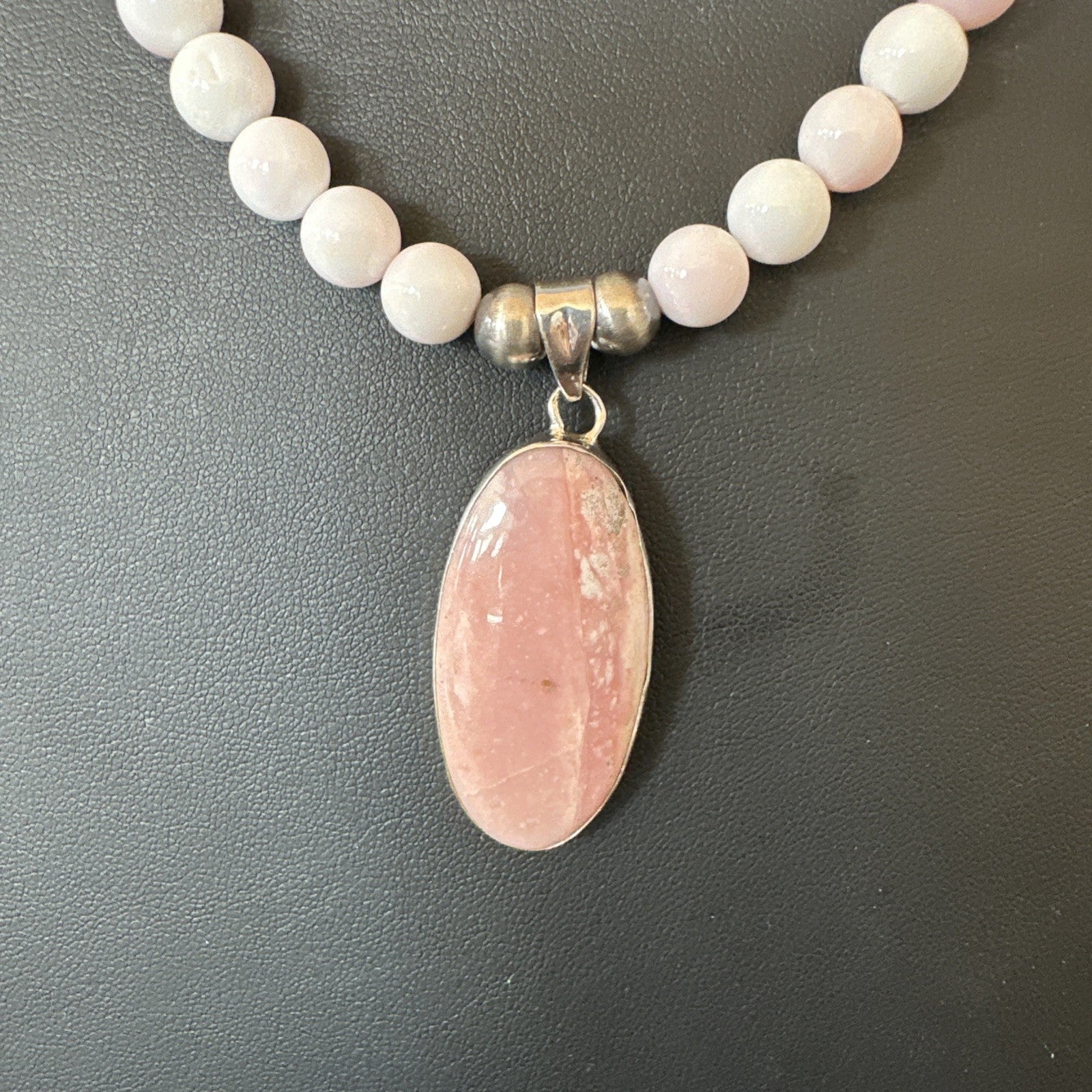 Southwestern Sterling Silver Pink Queen Conch Bead Necklace Pendant 20" 19582