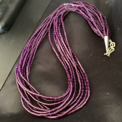Navajo Purple Sugilite Heishi Necklace | 10 Strand Sterling Tube | 20" | 2235