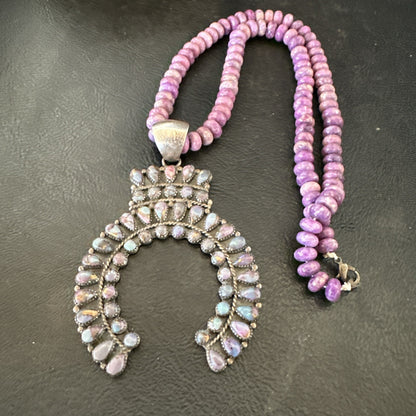 Old Pawn Purple Spiny Naja Sterling Silver Purple Stone Necklace 16” 19769