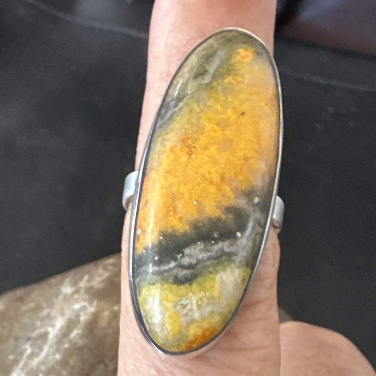 Yellow BumbleBee Jasper Navajo Sterling Silver Ring Size 7 18680