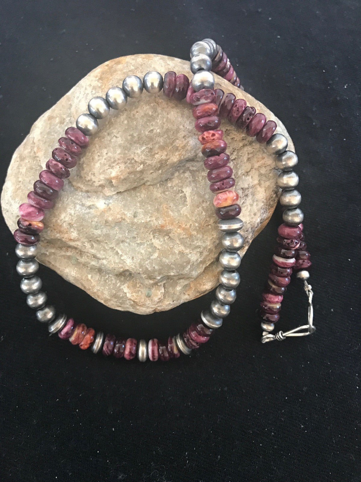 Purple Spiny Oyster Navajo Sterling Silver Necklace 20" 10272