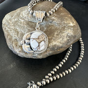 Men's Women's Wild Horse Turquoise Pendant Navajo Necklace 17808N | Sterling Silver | Authentic Native American Handmade