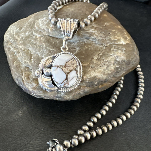 Men's Women's Wild Horse Turquoise Pendant Navajo Necklace 17808N | Sterling Silver | Authentic Native American Handmade