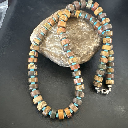 Red Creek Jasper Turquoise Pendant Navajo  Sterling Silver Necklace 17744