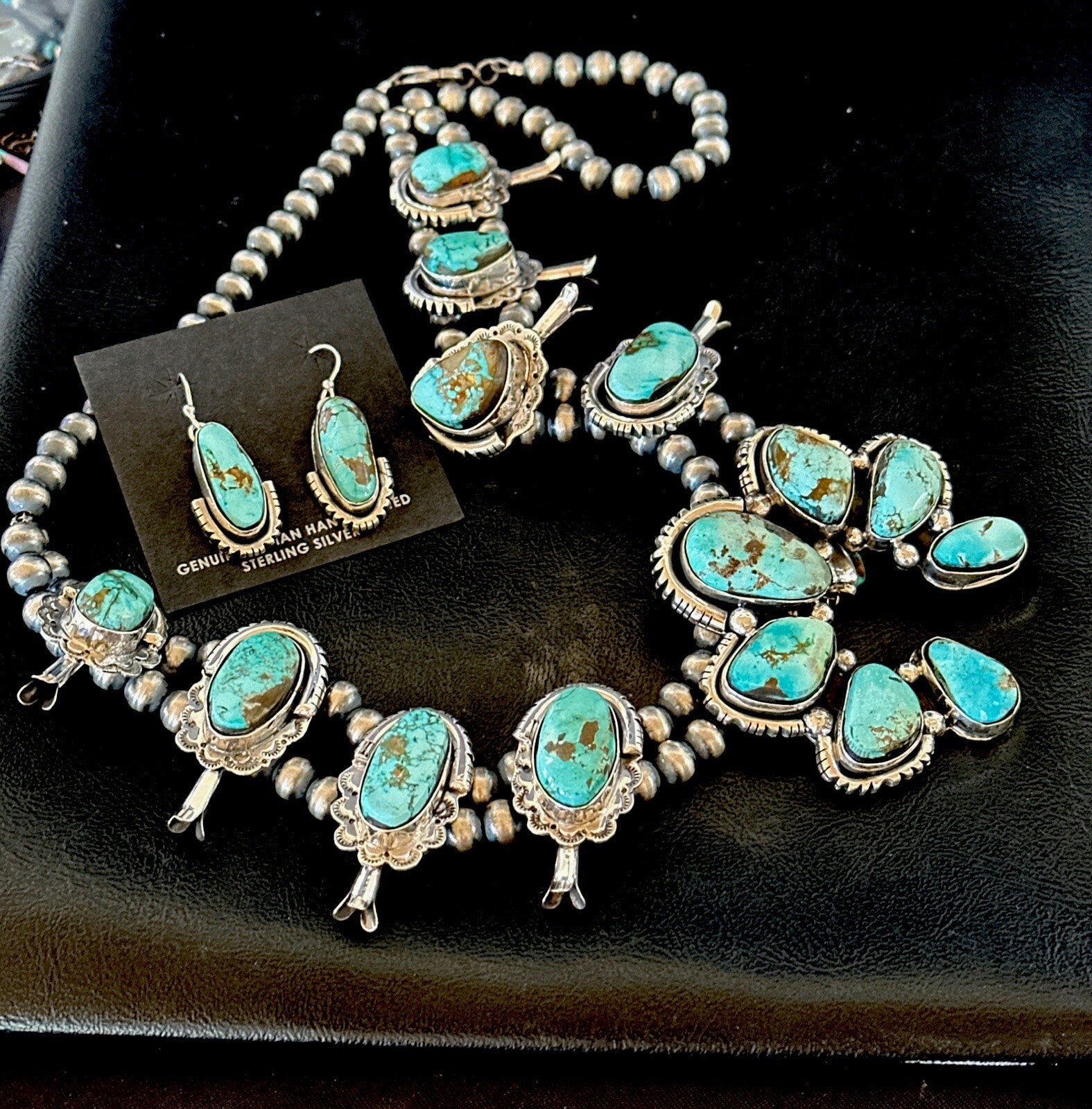 Royston Turquoise Navajo Squash Sterling Silver Naja Necklace Earrings 18237