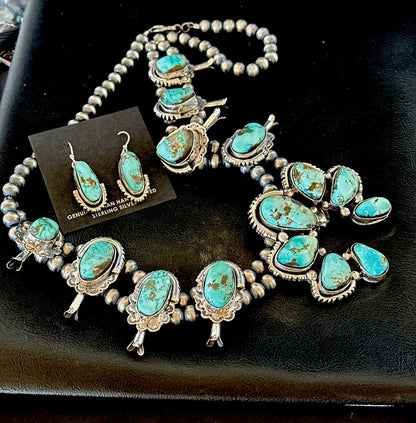 Royston Turquoise Navajo Squash Sterling Silver Naja Necklace Earrings 18237