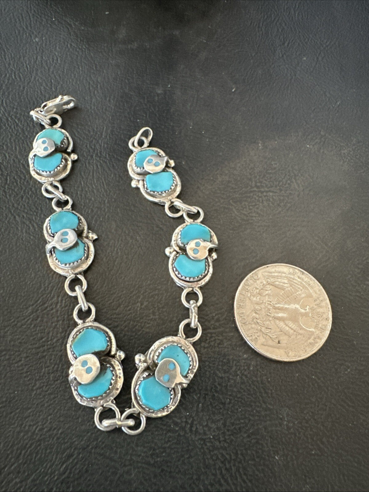 ZUNI Blue Kingman Turquoise Sterling Silver Snake Bracelet 18687