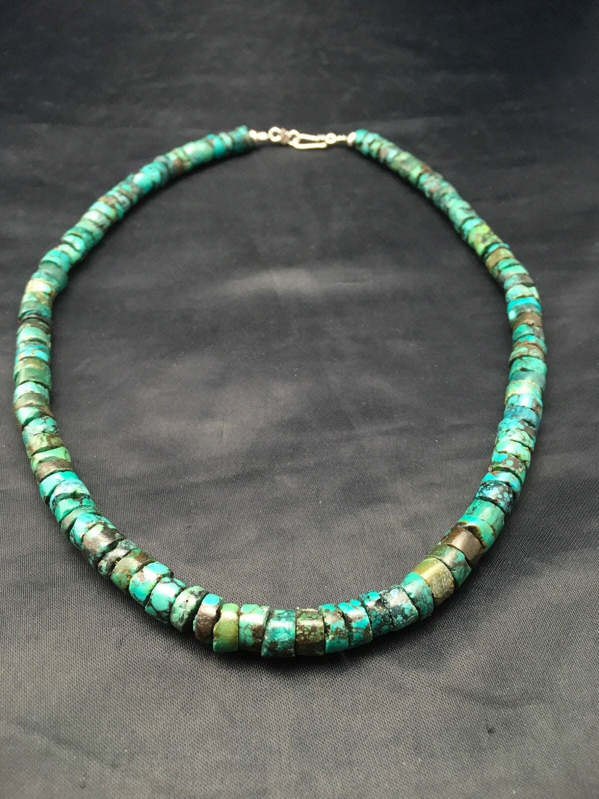 Turquoise Heishi 12 mm Beads Southwestern Sterling Silver Necklace 23” 13976