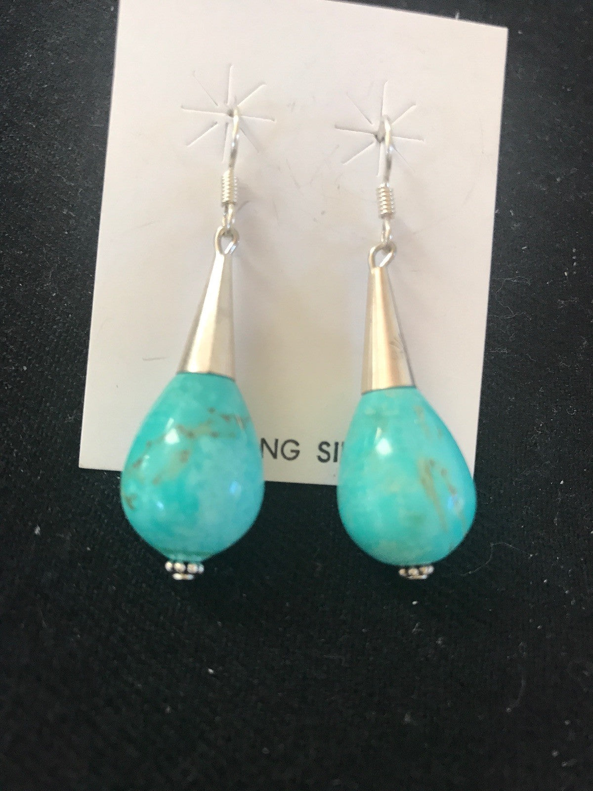 Navajo Sterling Silver Turquoise Bead Dangle Drop Earrings Gift 199