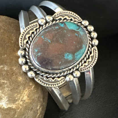 Navajo Blue TURQUOISE Stamped Sterling Silver Cuff Bracelet 18715