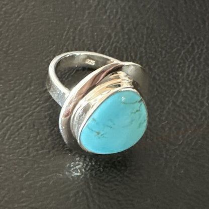 Southwestern Sterling Silver Blue Kingman Turquoise Ring Size 7 18512