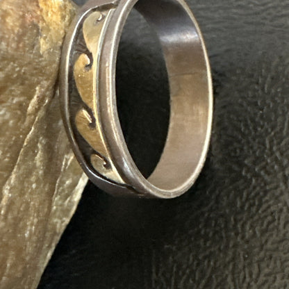 Mens Wedding Band Navajo Stamped 14K Gold Sterling Silver Ring Sz 12 17968