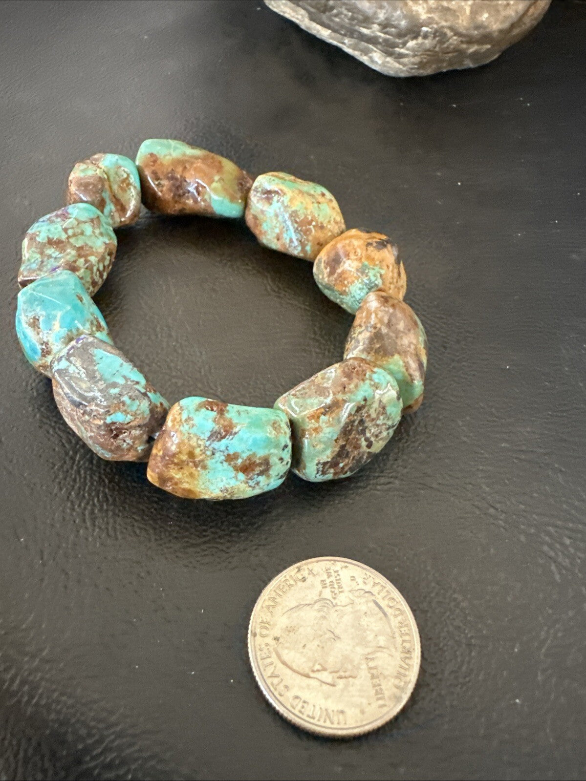 Mens Womens Blue Green Turquoise Stretch Stone Friendship Bracelet 7" 18868