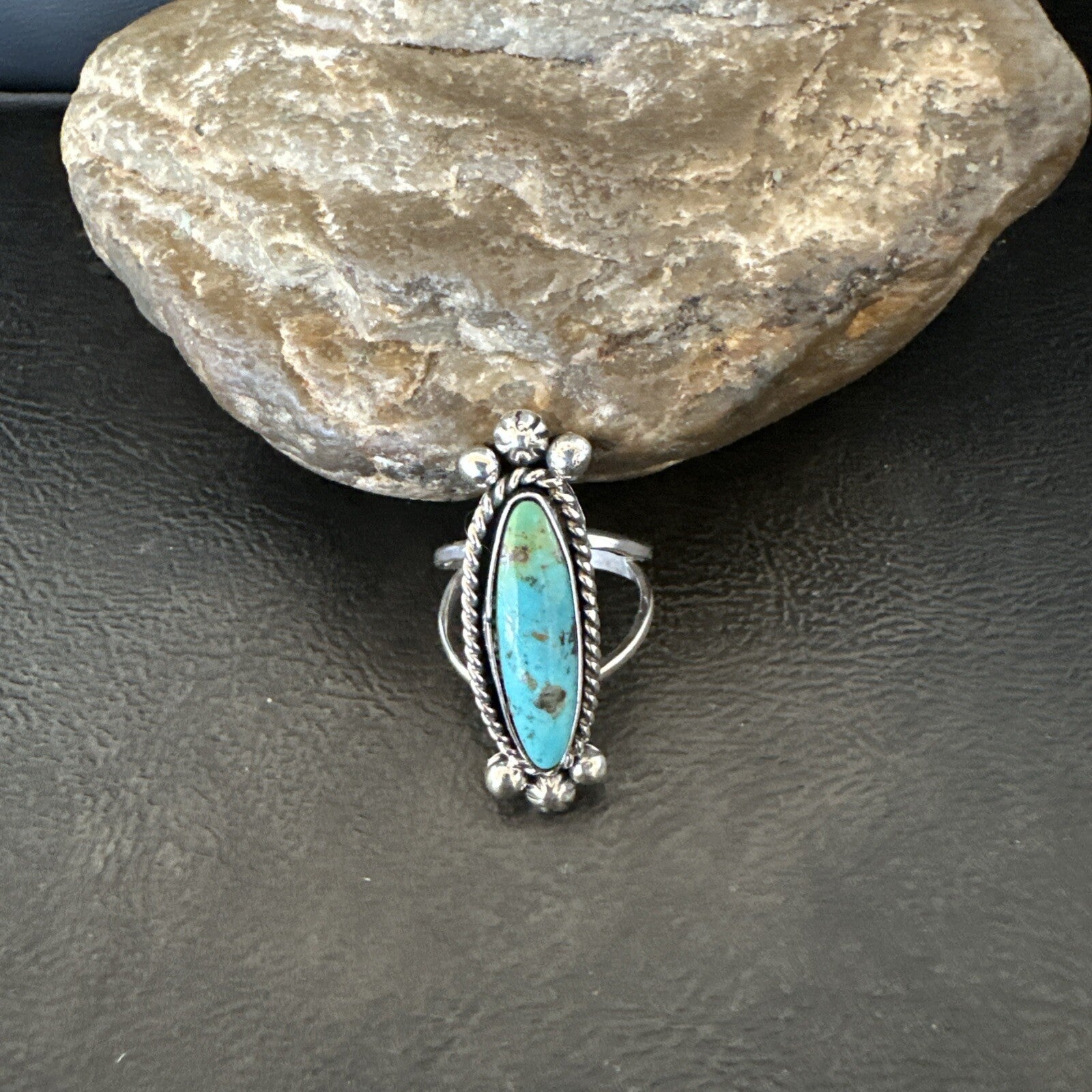 Blue Kingman Turquoise Navajo Sterling Silver Ring Size 7.5 18631