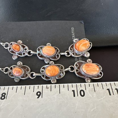 Native Navajo Sterling Silver Orange Spiny Oyster Dangle Earrings 1227