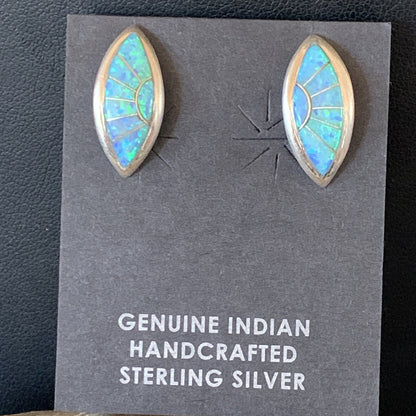 Womens Blue Opal Inlay Navajo Sterling Silver Post Earrings 12779