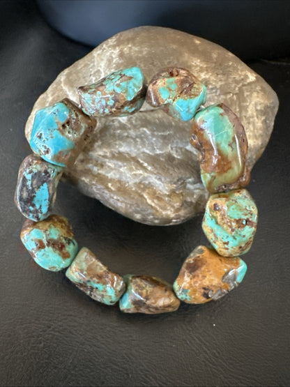 Mens Womens Blue Green Turquoise Stretch Stone Friendship Bracelet 7" 18868