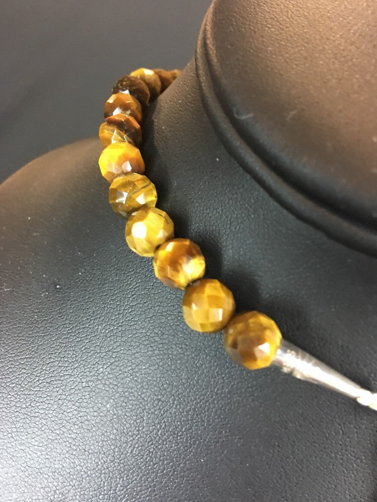 Native American Indian 8 mm Tiger's Eye with Sterling Silver Necklace 10095