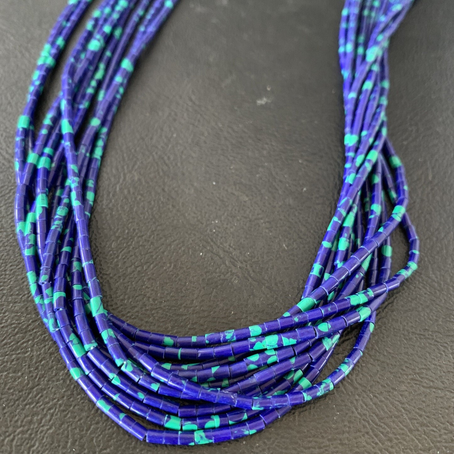 Blue Green Azurite Heishi 10Strand Stabilized Sterling Silver Necklace 20” 10349