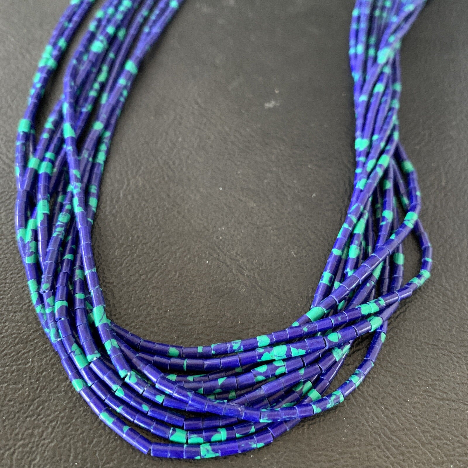 Blue Green Azurite Heishi 10Strand Stabilized Sterling Silver Necklace 20” 10349