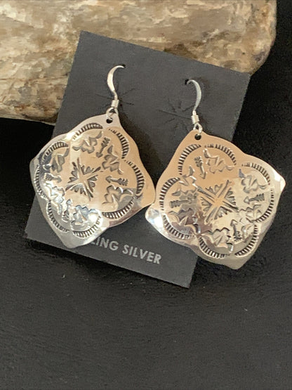 Native Navajo Stamped Sterling Silver Stamped Handmade Earrings Set 01195