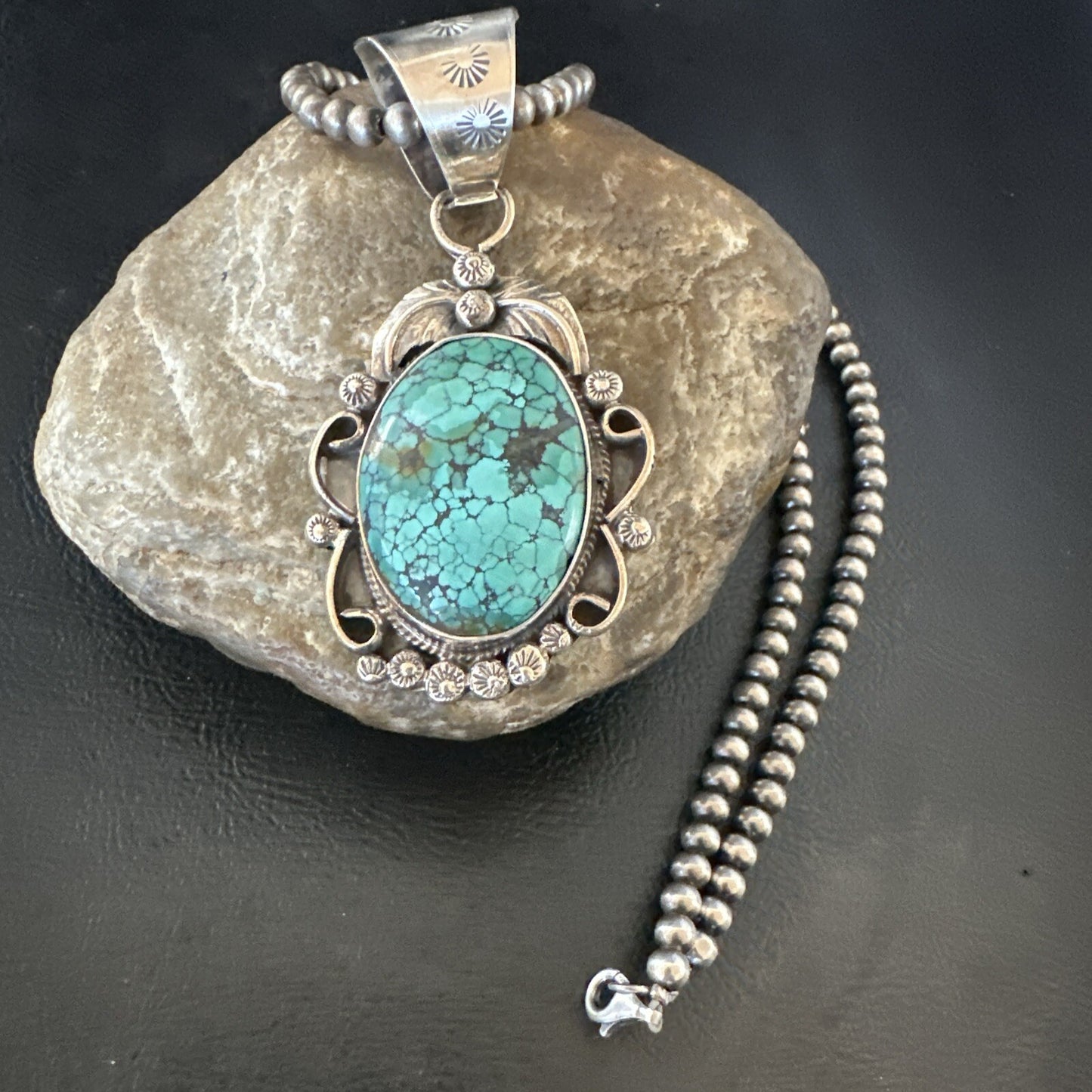 Men Women Navajo Sterling Silver Blue Spiderweb Turquoise Necklace Pendant 18094