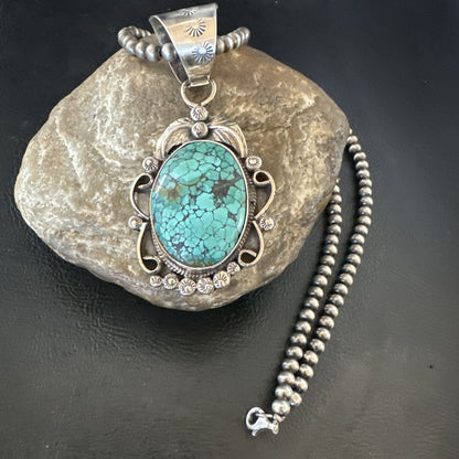 Men Women Navajo Sterling Silver Blue Spiderweb Turquoise Necklace Pendant 18094