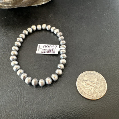 Native American 6mm Beads 7” Sterling Silver Stretch Beads Bracelet 90602