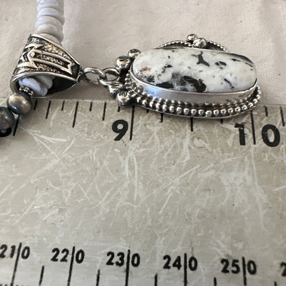 White Buffalo Turquoise Pendant Navajo Pearls Sterling Silver Necklace 20” 19498