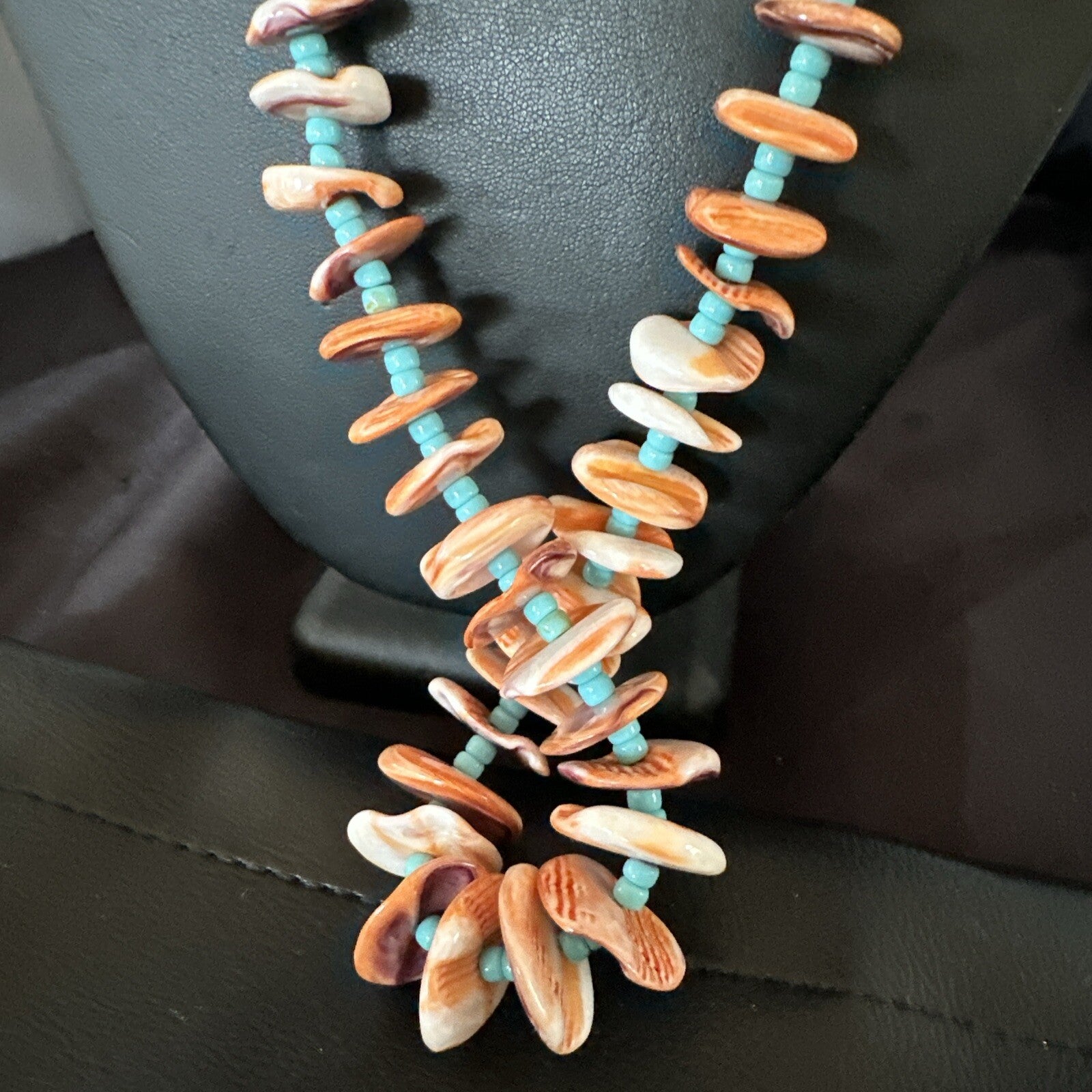 Orange Spiny Oyster Blue Turquoise 26� Navajo Sterling Silver Necklace 17949