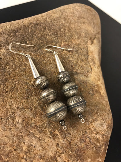 Handmade Native American Sterling Silver Beaded Earrings 1.5” 10053