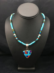 Blue Turquoise Pendant Navajo Necklace 21" | Sterling Silver | Authentic Native American Handmade | 4277