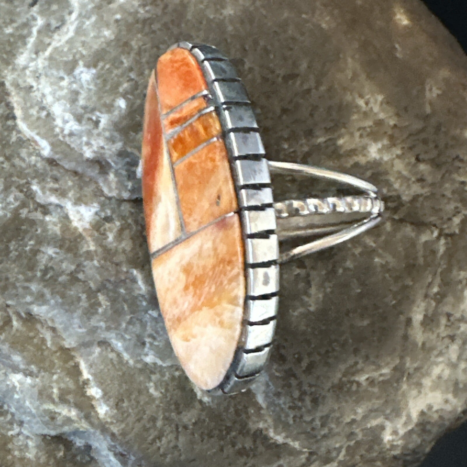 Women Orange Red Spiny Oyster Navajo Sterling Silver Ring Sz 6.5 18592