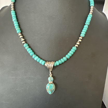 Blue Mohave Turquoise Cluster Pendant Navajo Sterling Silver Necklace 20" 19720