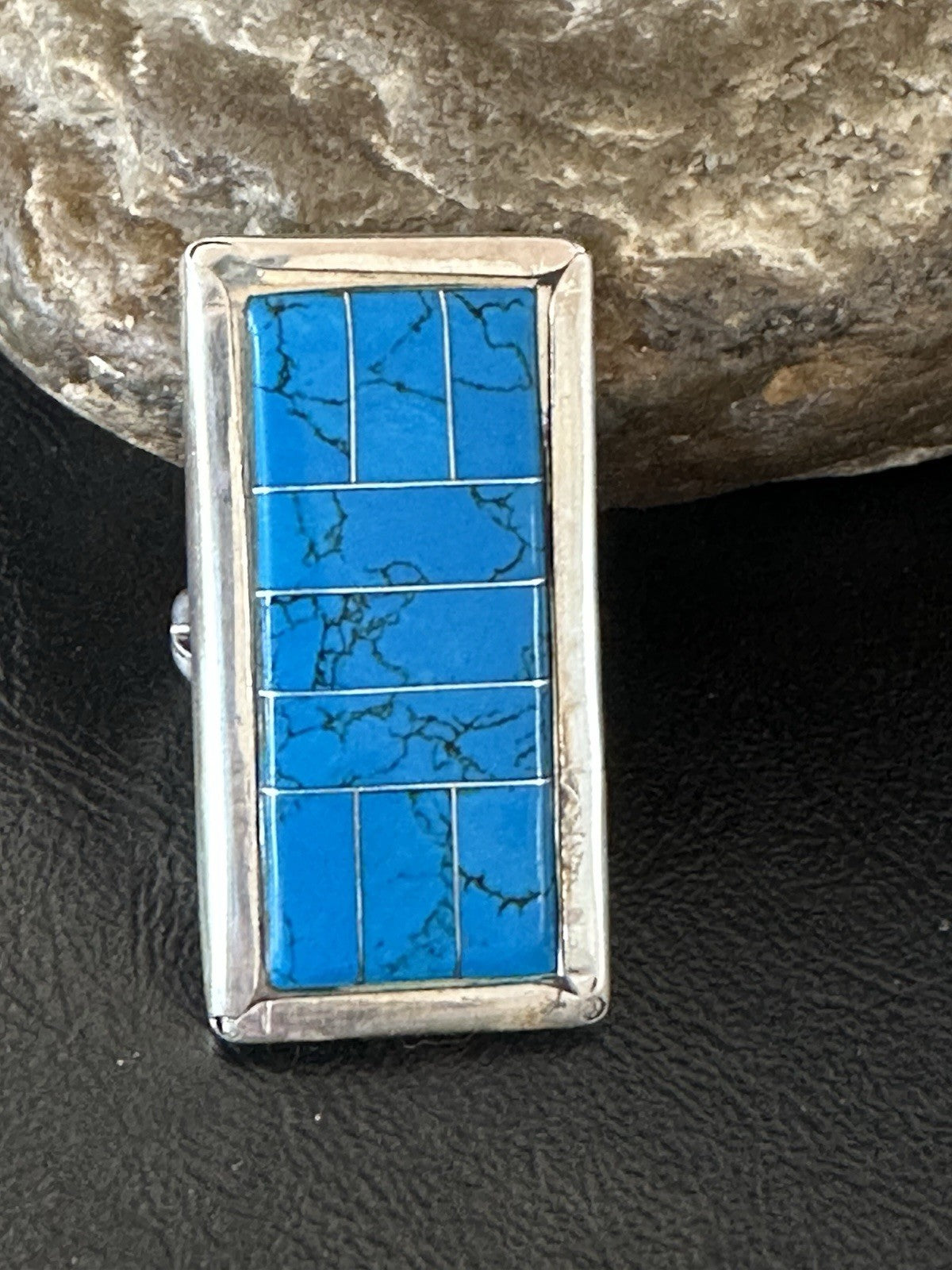 Harold Joe Mens Native American Navajo Blue Turquoise Inlay Ring Sz 11 19395