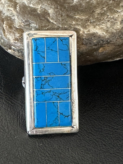 Harold Joe Mens Native American Navajo Blue Turquoise Inlay Ring Sz 11 19395