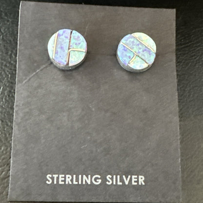 Multicolor Opal Navajo Handmade Sterling Silver Inlay Post Earrings 18719